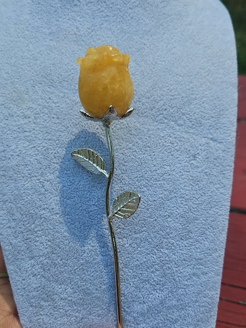 Yellow Quarzt  Rose Stem Figurine - Silver Tone Stem